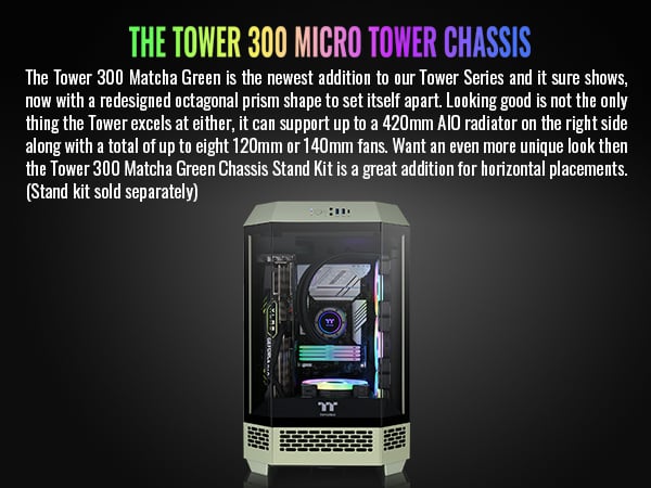 Thermaltake Tower 300 Matcha Green Micro-ATX Case; 2x140mm CT Fan Included;  Support Up to 420mm Radiator; Horizontal display capable with optional